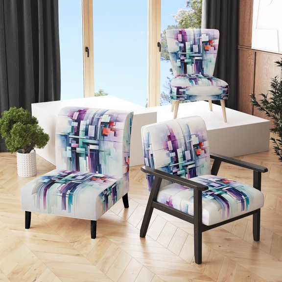 Designart "Illusions in Suprematism Space" Multi-Color Abstract Suprematism Upholstered Accent Chair - Modern Arm Chair For Bedroom