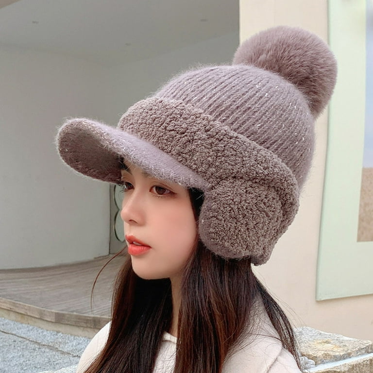 Lady Winter Woolen Hat Pom Pom Ball Warm Autumn Knitted Outdoor Bonnet Hats  Cute