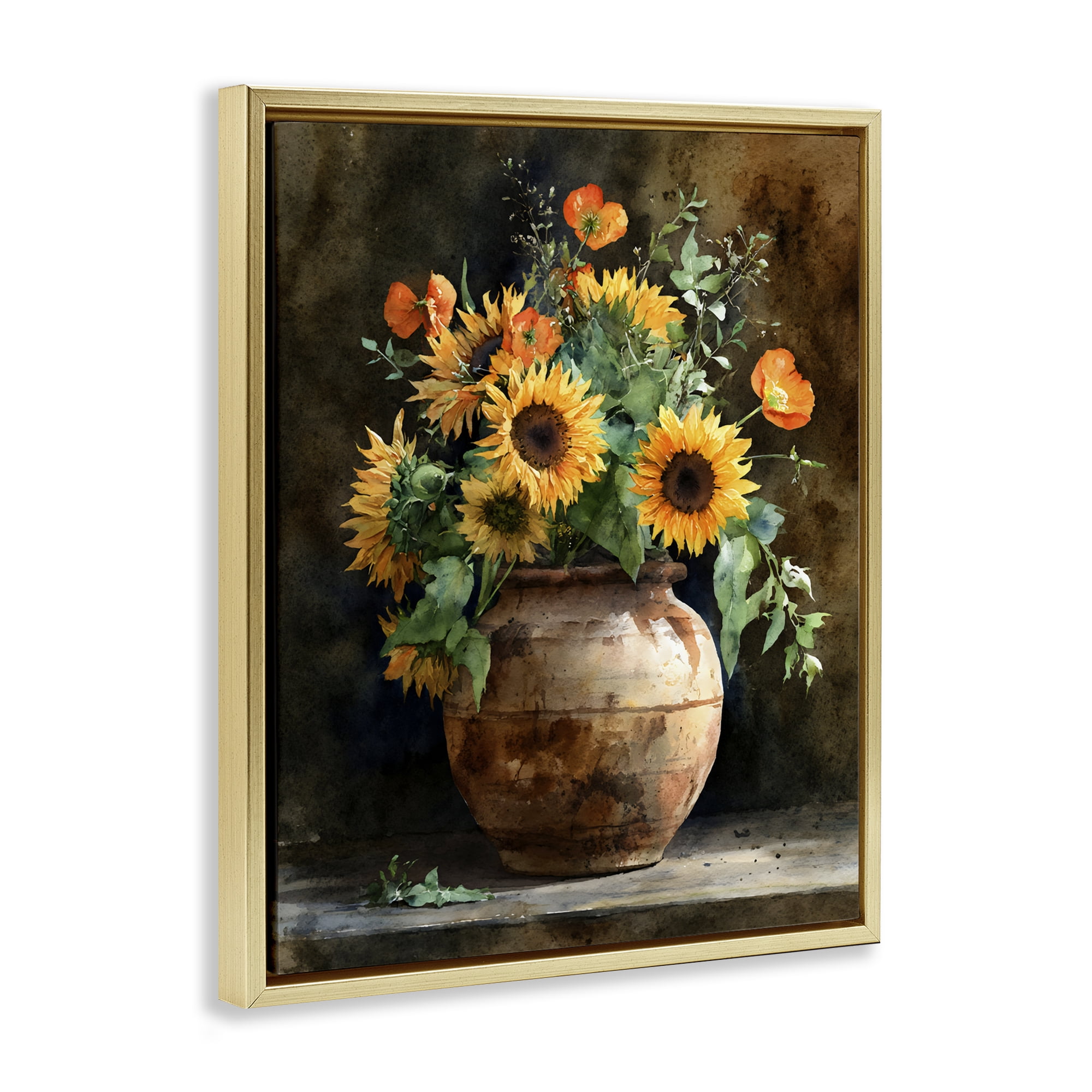 Stupell Industries Rustic Sunflower Display Gold Framed Floater Canvas Wall Art, design by Franklyn Gregory