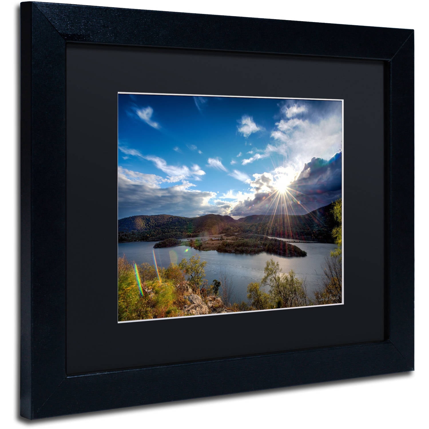 Trademark Fine Art "Sunset Over the Hudson" Canvas Art by David Ayash Black Matte, Black Frame
