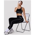 thumbnail image 5 of PISONIC 2 Piece Workout Sets for Women Color Block Strappy Sports Bra High Waist Leggings Gym Yoga Pilates Outfits, 5 of 7