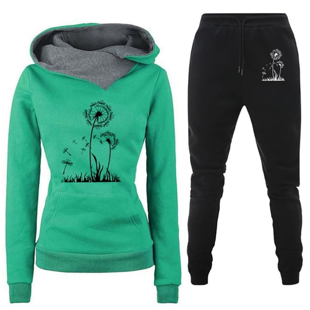 Puntoco Moda Mujer Otoño Invierno Trajes Deportivos Chándales Manga Larga Impreso Sudaderas Con Capucha Pantalones Traje Liquidación Puntoco Puntoco-4669