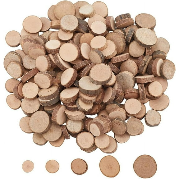About 180Pcs Mini Wood Slices Round Wooden Craft Circles Bulk Tan Natural Unfinished Blank Small Circle Cabochons Ornaments Slice