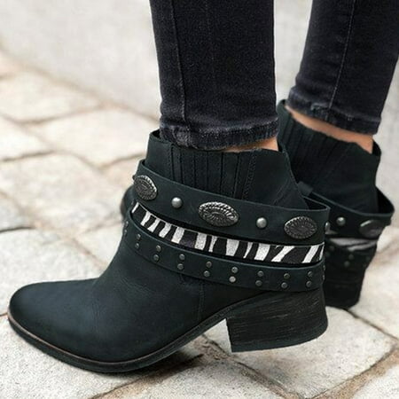 

Aayomet Boots For Women，Western Boots Women Winter Vintage Heel Fashion Ankle Up Toe Women s Boots Zip Squared Black Boots For Women