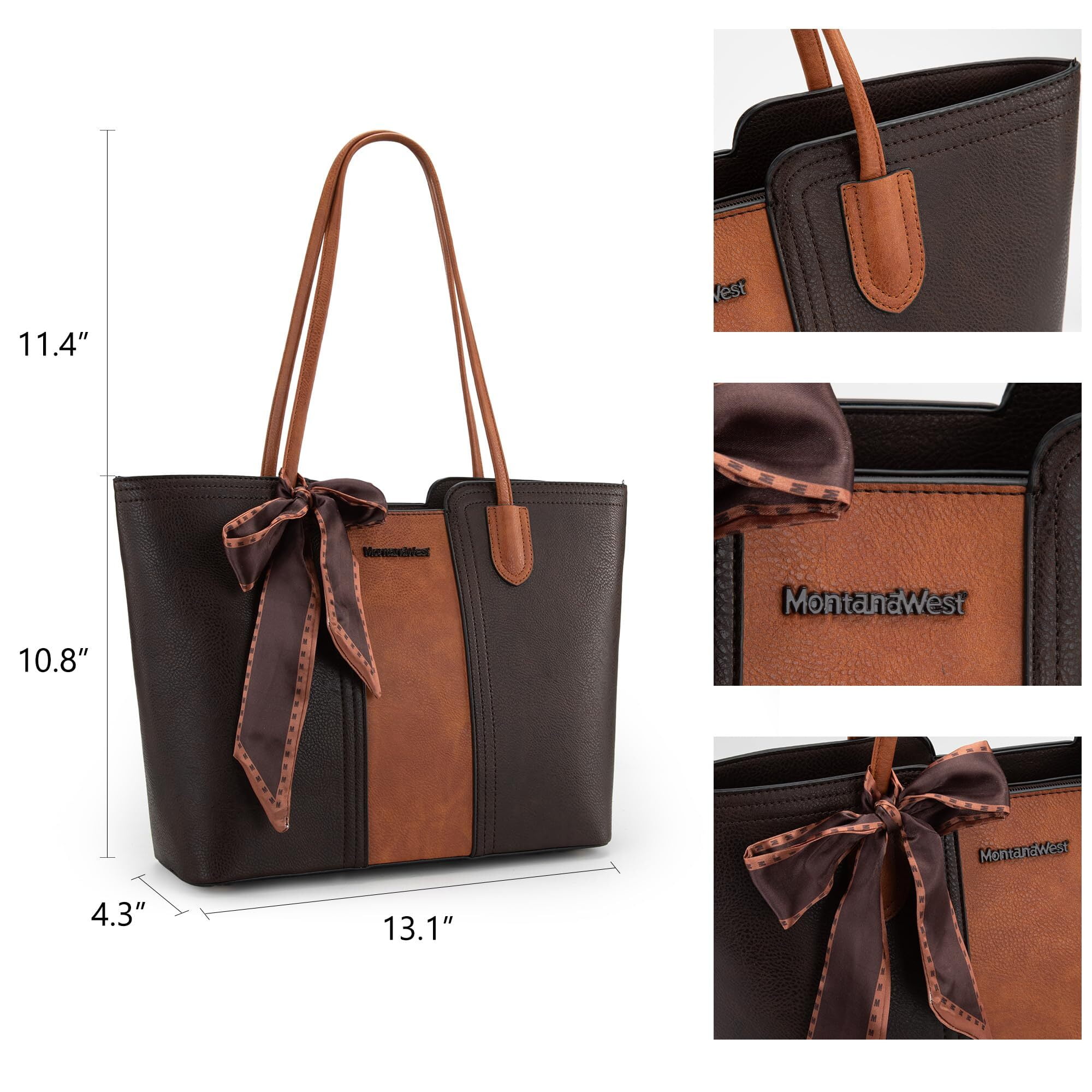 Montana West Tote Bags for Women Medium Top Handle Handbags with Scarf, Orange-Coffee