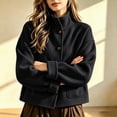 thumbnail image 3 of uublik Trench Coat Women Black Button Down Collared Short Jacket Trendy Clothes, 3 of 6