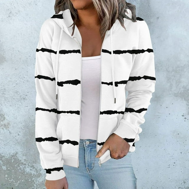 Chandails à Capuche Zippés pour Femmes Rabais de 50 % en Liquidation Blouse Imprimée Mode Hauts à Manches Longues Chandail Poches à Capuche