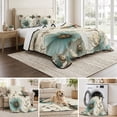 thumbnail image 6 of Full Quilt Set 78''x90'', Vintage Flowers Lightweight Summer Bedspread Coverlet Set with 2 Pillow Shams, Spring Floral Teal Tulip Butterfly Breathable All Season Quilt Bedding for Bedroom/Guest Room, 6 of 9