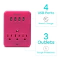 thumbnail image 3 of Aduro 3 Outlet 4 USB Port Surge Protector, Pink, 3 of 5