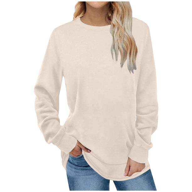 Blusa informal de manga larga con cuello redondo y manga larga para mujer Pompotops FGAJ6619