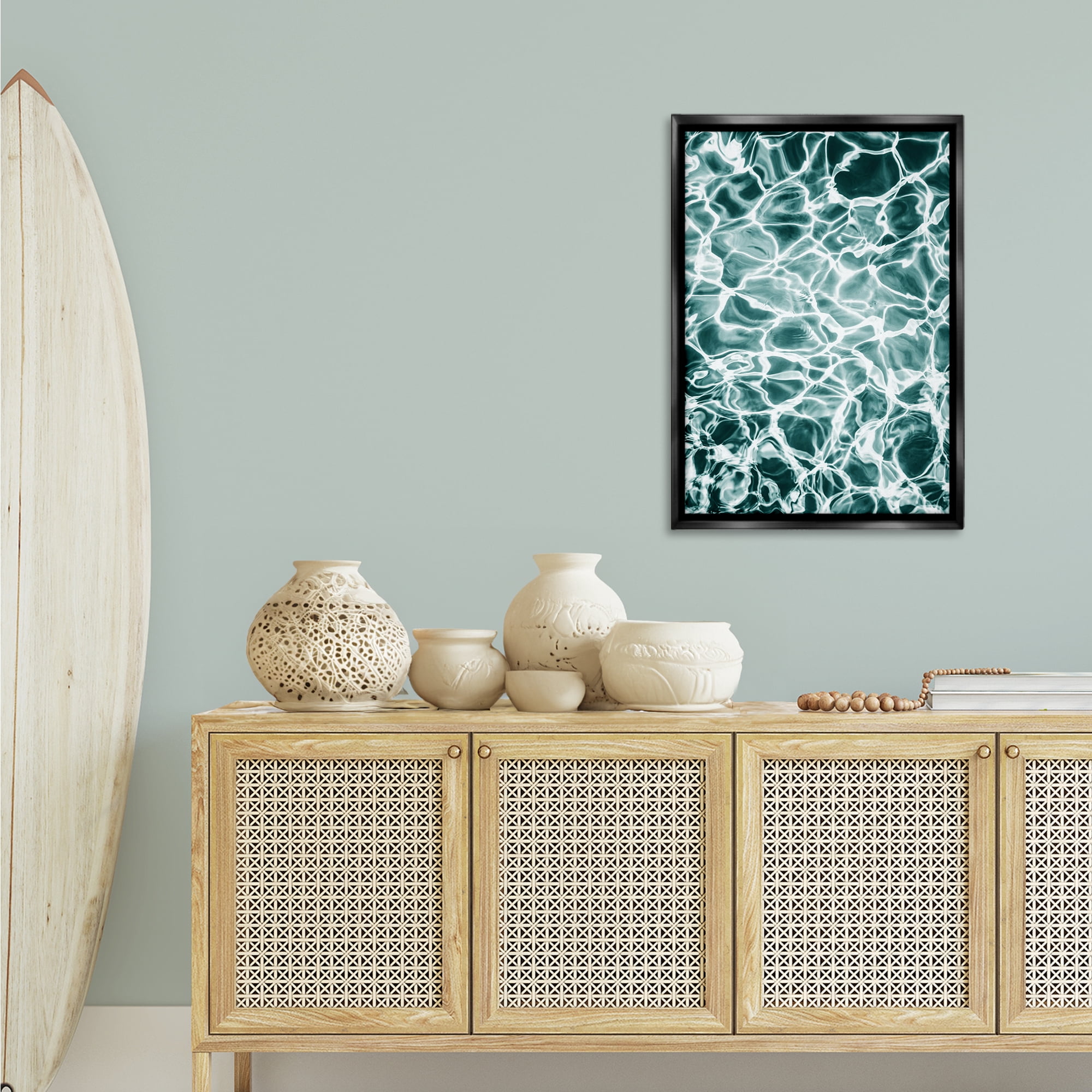 Stupell Industries Aqua Ripple Pattern Coastal Painting Black Floater Framed Canvas Art Print Wall Art, 21 x 31