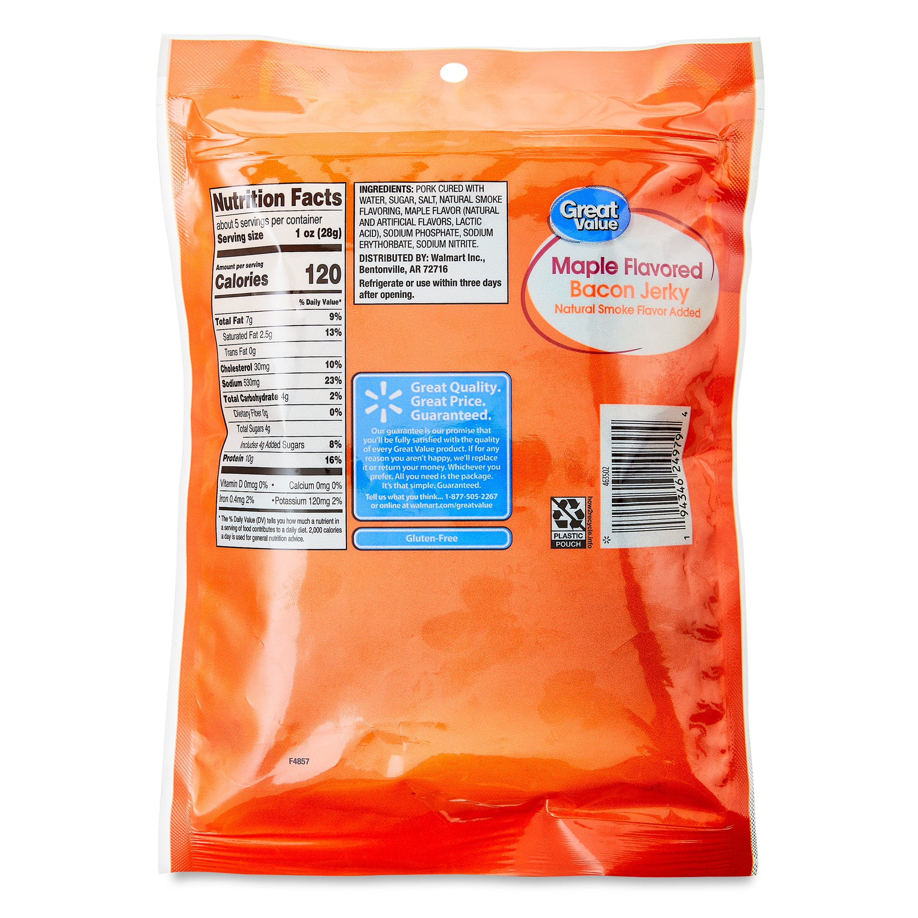 (2 pack) Great Value Maple-Flavored Bacon Jerky, 5 oz