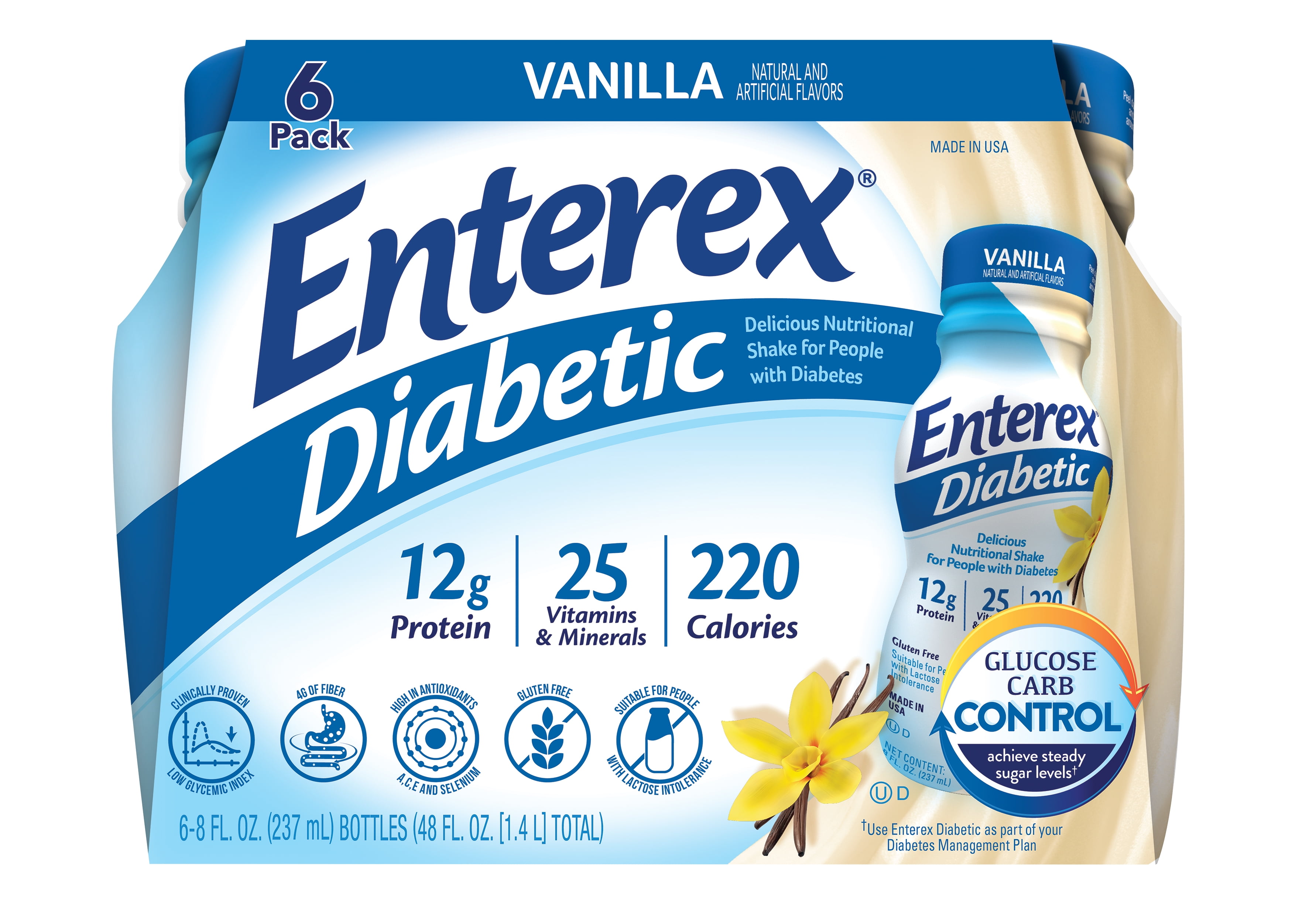 Enterex Diabetic Vanilla Flavor Nutritional Meal Replacement Shake For People With Diabetes