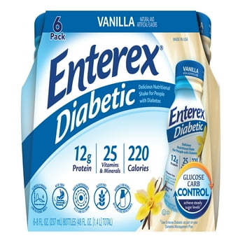 Enterex ic Vanilla Flavor, tional Meal Replacement Shake for People with es, Can Help Manage Blood Sugar, 8 fl oz, 6 Pack