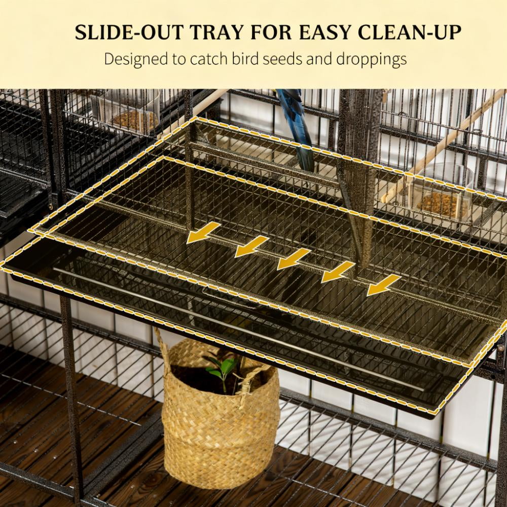 Roomy Bird House, Rolling Bird Cage with Storage Shelf Wood Perch Food Container