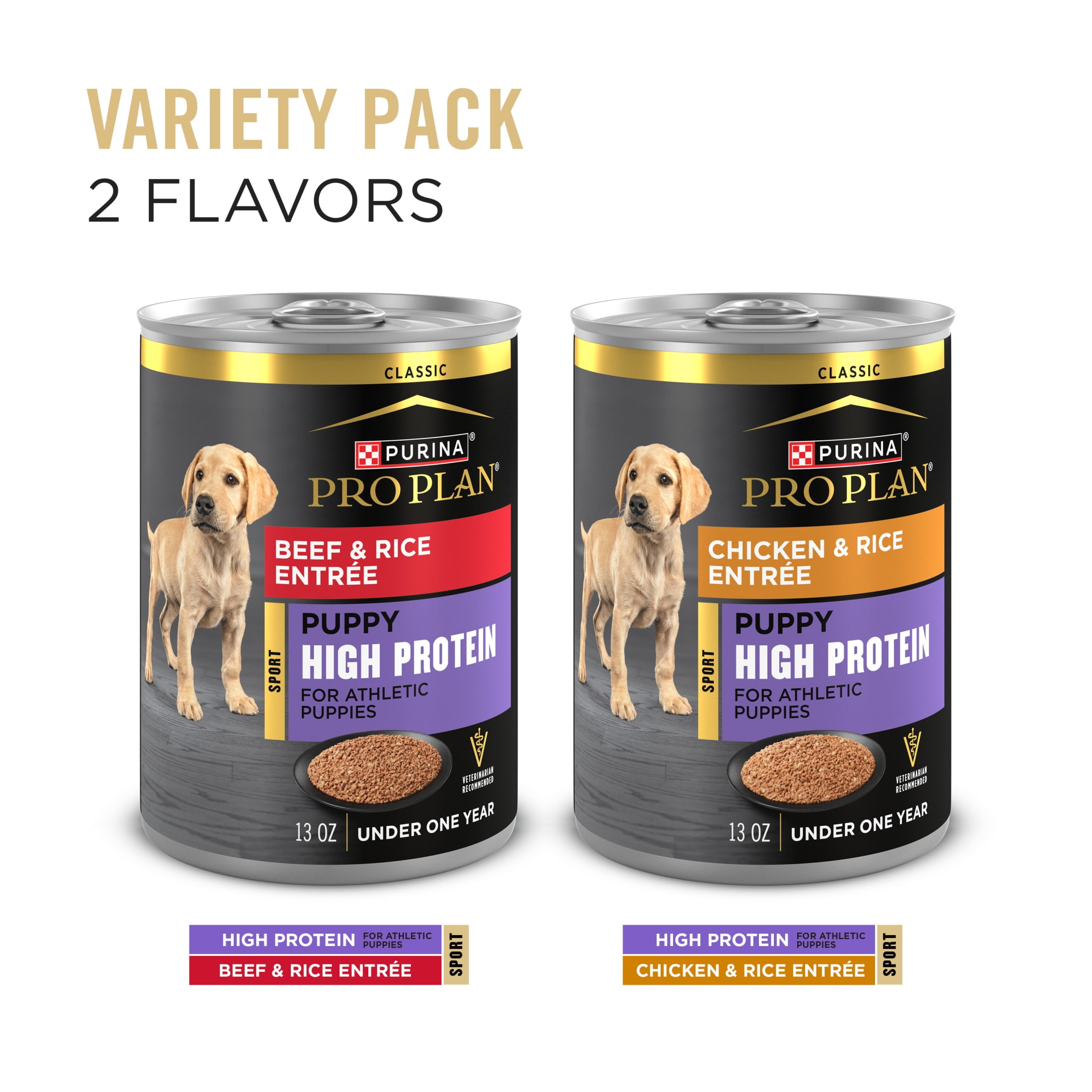 Purina Pro Plan Sport High Protein Dog Food for Puppies Beef and Rice Entree and Chicken and Rice Entree Variety Pack, 13 oz Cans (12 Pack)