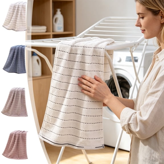 WDOBM Reusable Washcloths, Unisex Striped Coral Fleece Bath Hair‑Drying Towel, Highly Absorbent Quick Dry Machine Washable, Lightweight Sport Towels for Bathroom Salon