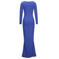 thumbnail image 5 of IROINNID Long Dress for Women Formal Wedding Guest Formal Dress Buttocks Round-Neck Slimming Long Sleeve Dress,Blue, 5 of 7