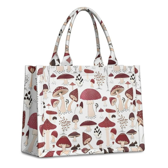 Large Capacity Tote Bag,Red Mushroom Plant White Pattern Handbag Fashion Luxury Tote Bag,15.7"x13"x 5.1" Inches,Laptop Compatible