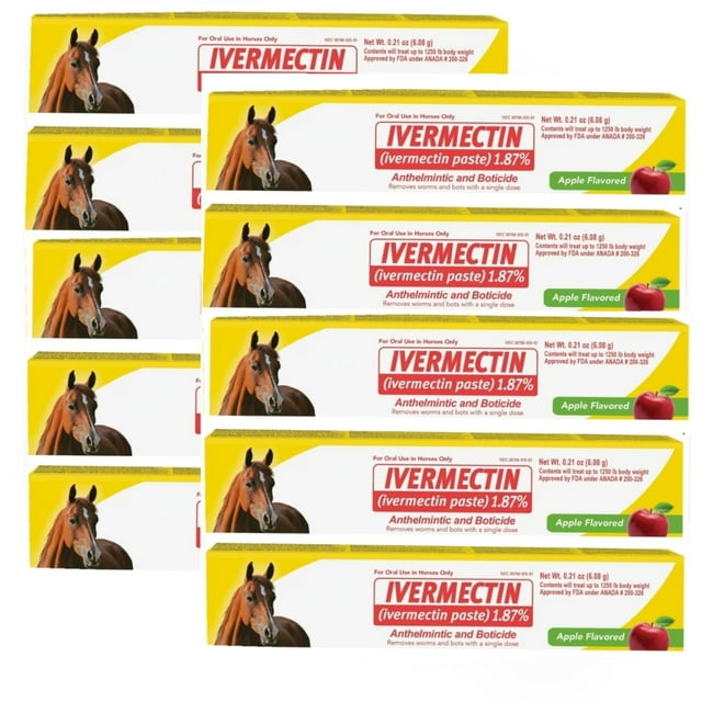Equine Ive-rm-ectin Paste – Effective Horse Wormer, 1.87% for Horse/Horses Apple Flavored -10 Pack