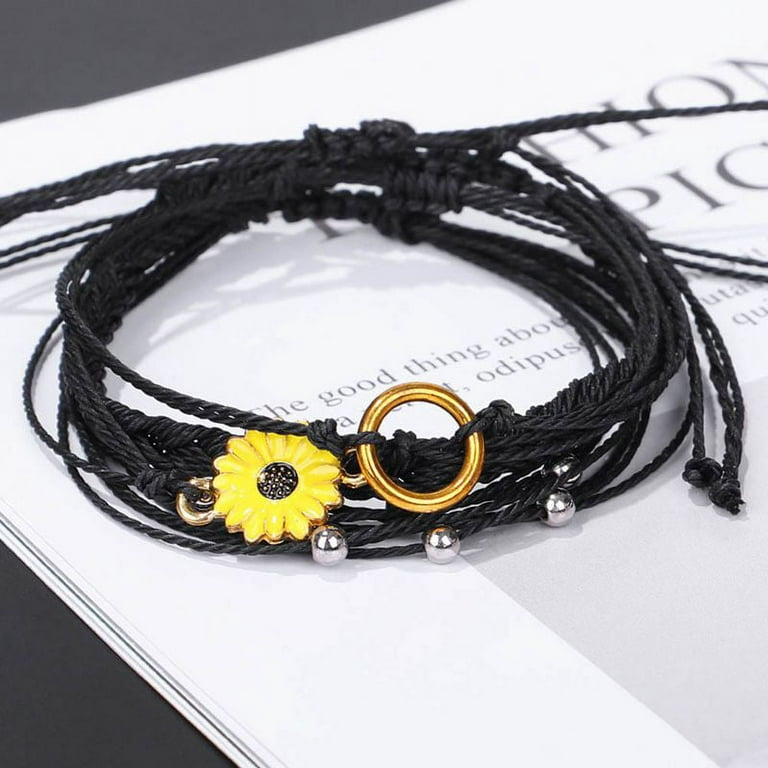 Fancy Shiny Sunflower String Bracelet Handmade Braided Rope Charms Boho Surfer Bracelet for Teen Girls Women