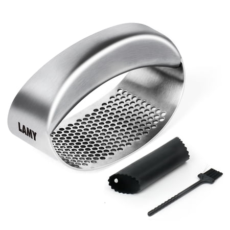 LAMY Garlic Press  Stainless Steel Garlic Mincer  Professional Food Grade Garlic Crusher for Kitchen  Premium Garlic Chopper Set with Silicone Tube Garlic Peeler & Cleaning Brush. 2 pieces