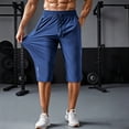 thumbnail image 2 of Sewkxo Men's Capri Pants 3/4 Joggers Gym/Workout/Hiking Below Knee Long Shorts Lightweight Quick Dry Shorts with Zipper Pockets,Blue L, 2 of 5