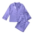 thumbnail image 4 of Silk Pjs Set for Women 2 Pieces Valentines Pajamas Long Sleeve Button-Down Sleepwear Purple Pajama Set for Women, 4 of 5