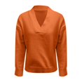 thumbnail image 3 of Aellinatey Sweaters for Women V Neck Casual Knit Solid Color Long Sleeve Sweatshirts Comfy Warm Thick Soft Winter Baggy Clothes, 3 of 9