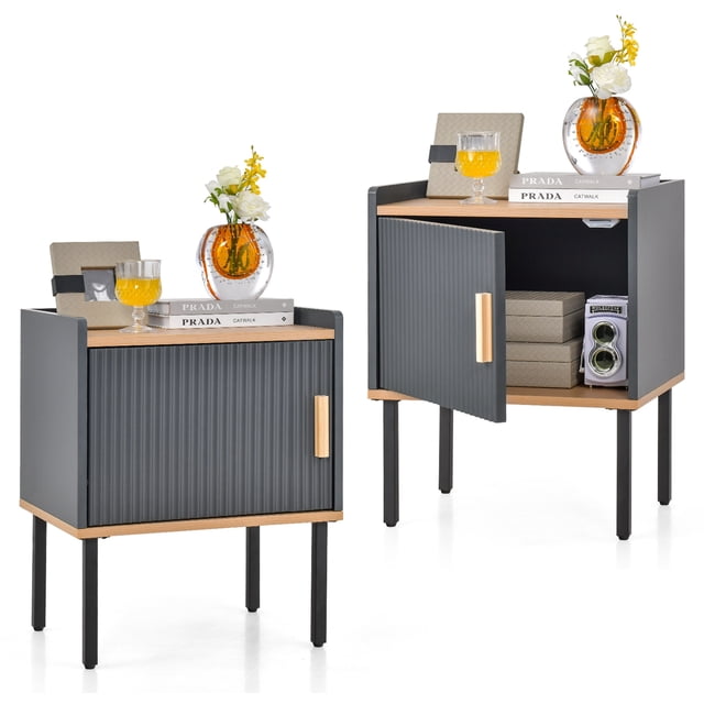 Costway 2 Pcs Table de Chevet Table d'Appoint avec Porte Armoire pour Salon Chambre