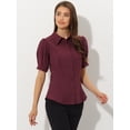 thumbnail image 3 of Camisa abotonada de oficina de trabajo Allegra K de algodón con cuello de manga abullonada para mujer Rojo Oscuro XS, 3 of 5