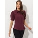 thumbnail image 3 of Camisa abotonada de oficina de trabajo Allegra K de algodón con cuello de manga abullonada para mujer Rojo Oscuro XS, 3 of 5