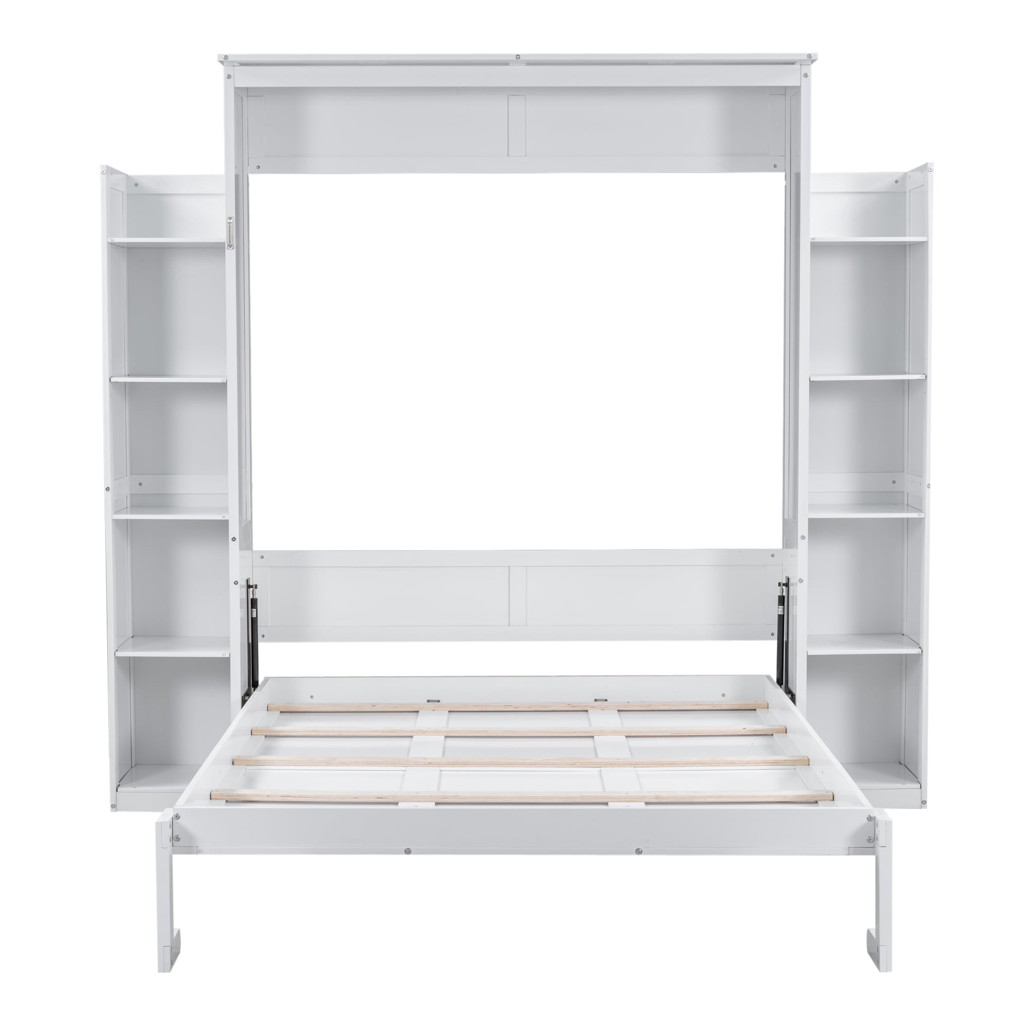 Noble House Queen Murphy Wall Bed with Shelves & LED Lights,White