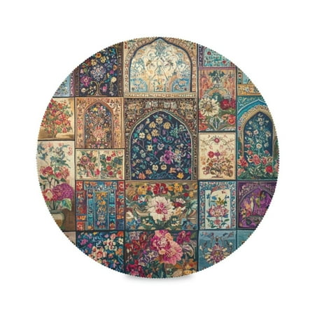 

WOBOGO Different Cultural Styles Round Placemats Set of 4 Heat Resistant Washable Kitchen Table Decorations 15.4in