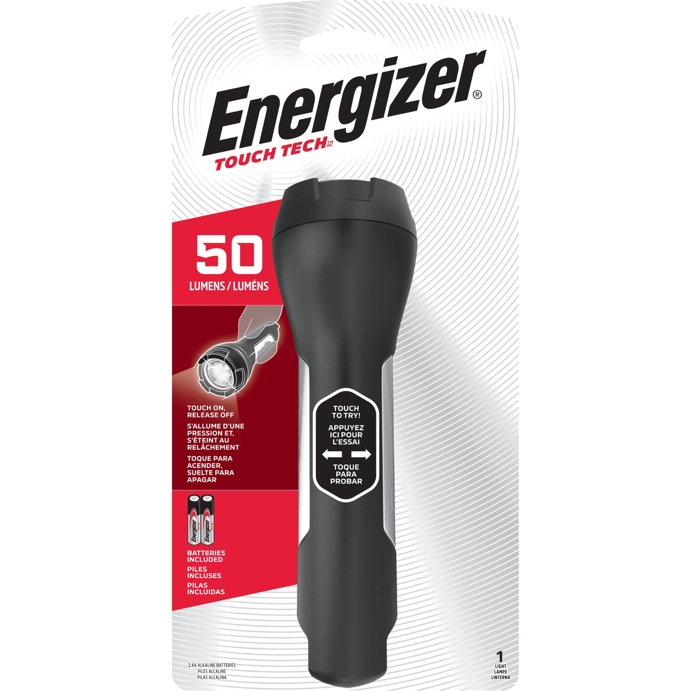 Energizer Touch Tech Switchless Bright LED Flashlight Touch ON/OFF w/Batteries 