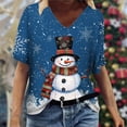 thumbnail image 2 of Women's T-Shirt Christmas Snowman Snowflake Graphic V-Neck Short Sleeve Tee Holiday Festival Top, 2 of 4
