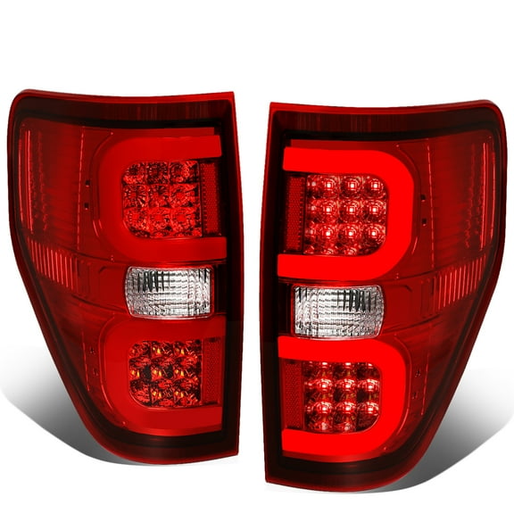 DNA Motoring For 09-14 Ford F150 Dual LED Tube Bar Chrome Red Tail Light Brake Lamps Pair