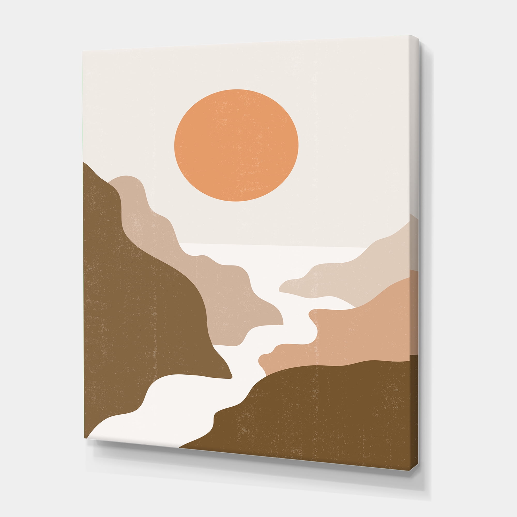 Designart ' Full Moon In Terracotta Tones Mountains ' Modern Canvas Wall Art Print