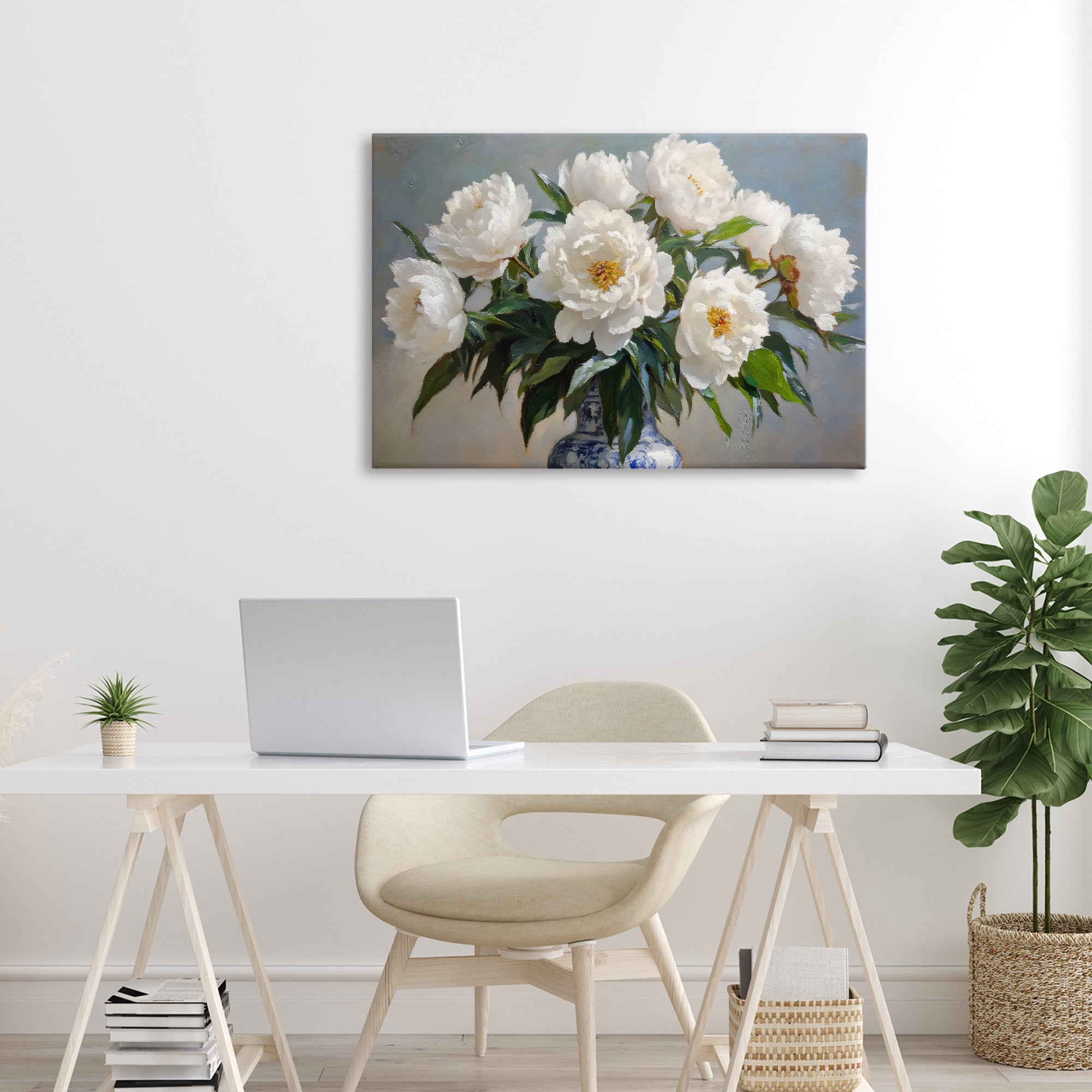 Stupell Industries In Full Bloom White Peonies Canvas Wall Art, design by Petal Prints Design