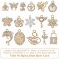 thumbnail image 2 of 32 piezas de 16 estilos de dijes de aleación de diamantes de imitación con formas mixtas, candado de mariposa dorado claro, luna, estrella, copo de nieve, gato, dije colgante, 2 of 7