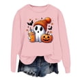 thumbnail image 2 of WEIWEN Women's Halloween Sweatshirt Cute Ghost Graphic Pullover Tops Funny Novelty Pumpkin Printed Long Sleeve Crewneck Fall Sweaters for Women Fashion Clothing Pink, S, 2 of 5