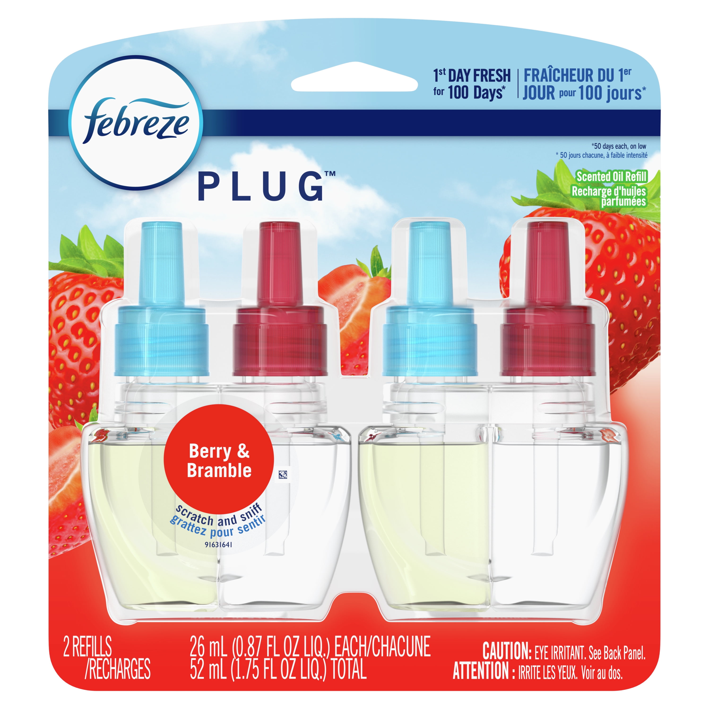Febreze Odor-Fighting PLUG Air Freshener Refill, Berry & Bramble, (2) .87 fl oz Oil Refill