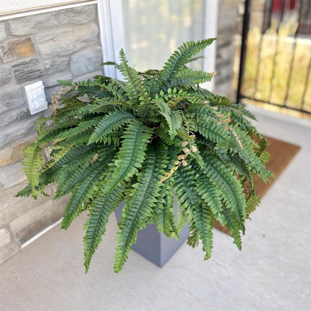HXRH 2Pcs Artificial Fern Plants 24 Inch Realistic UV Resistant Artificial Boston Ferns Large Hanging Fake Plant Wall Decor for Garden Porch Patio Home Decor