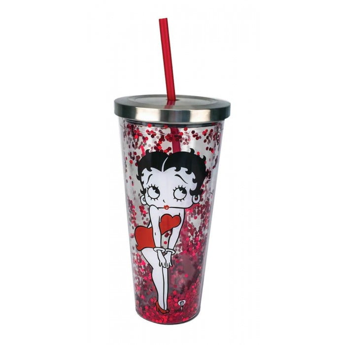 4 x 4 x 10.8 Inches Spoontiques Betty Boop Glitter Cup with Straw Red 