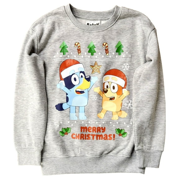 Boys Blue Bluey & Bingo In Santa Hats Christmas Holiday Sweater X-Large