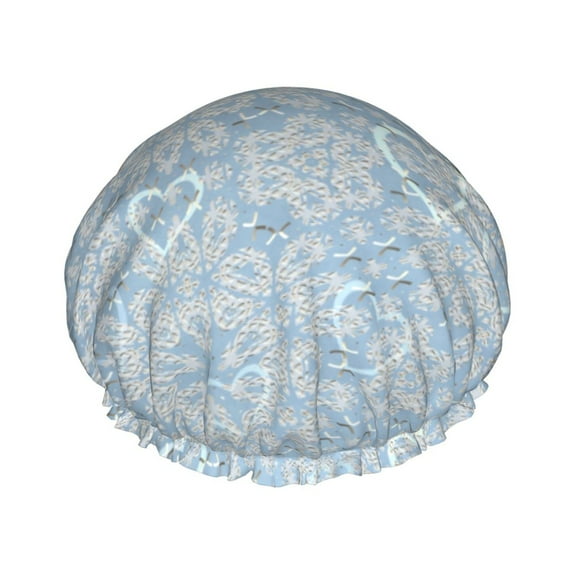 YFYANG Women's Double Waterproof Shower Cap, Blue Heart Texture Reusable Hair Cap for All Hair Styles and Head Sizes