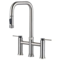 3 Holes Double Handle Bridge Kitchen Faucet with Pull Down Sprayer and Supply Lines