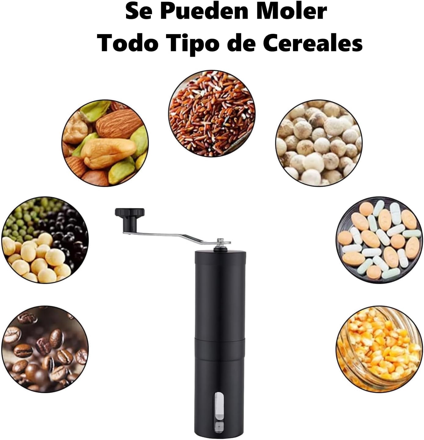 Manual Stainless Steel Coffee Grinder, Coffee Bean Grinder with Adjustable Ceramic Burr, Portable for Office, Home, Camping (Black)