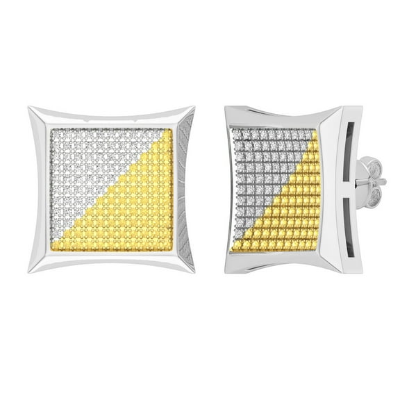 Dazzlingrock Collection 0.50 Carat (ctw) Round Yellow & White Diamond Kite Shape Cluster Pushback Stud Earrings for Men in 925 Sterling Silver
