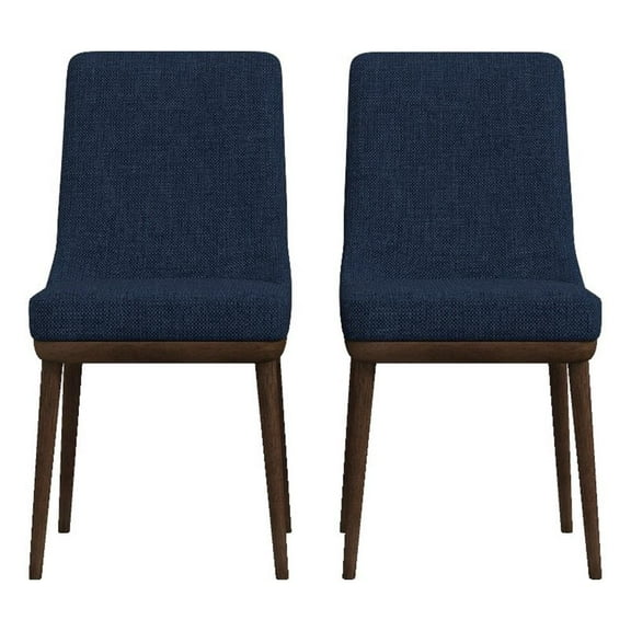 Allora 19'' Mid-Century Fabric/Wood Dining Chair in Blue/Walnut (Set of 2)